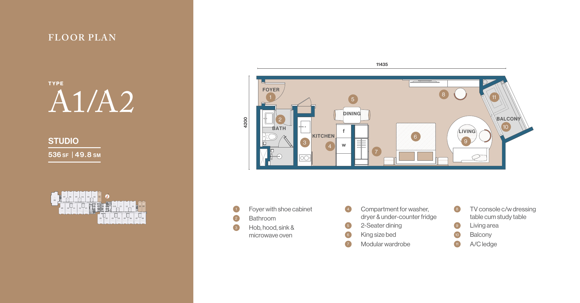 Clarissa Residences @ Tropicana Cenang Type A1/A2 — Studio — 536 sqft