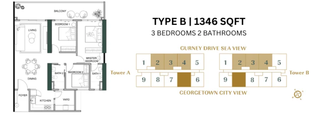 Lumina Residence Type B — 3+1BR 1,346sqft