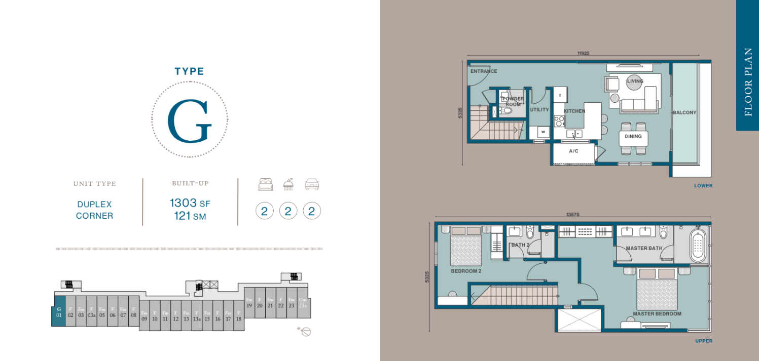 Merissa Residences @ Tropicana Cenang Type G — Corner Duplex 2BR/2BA — 1,303 sqft